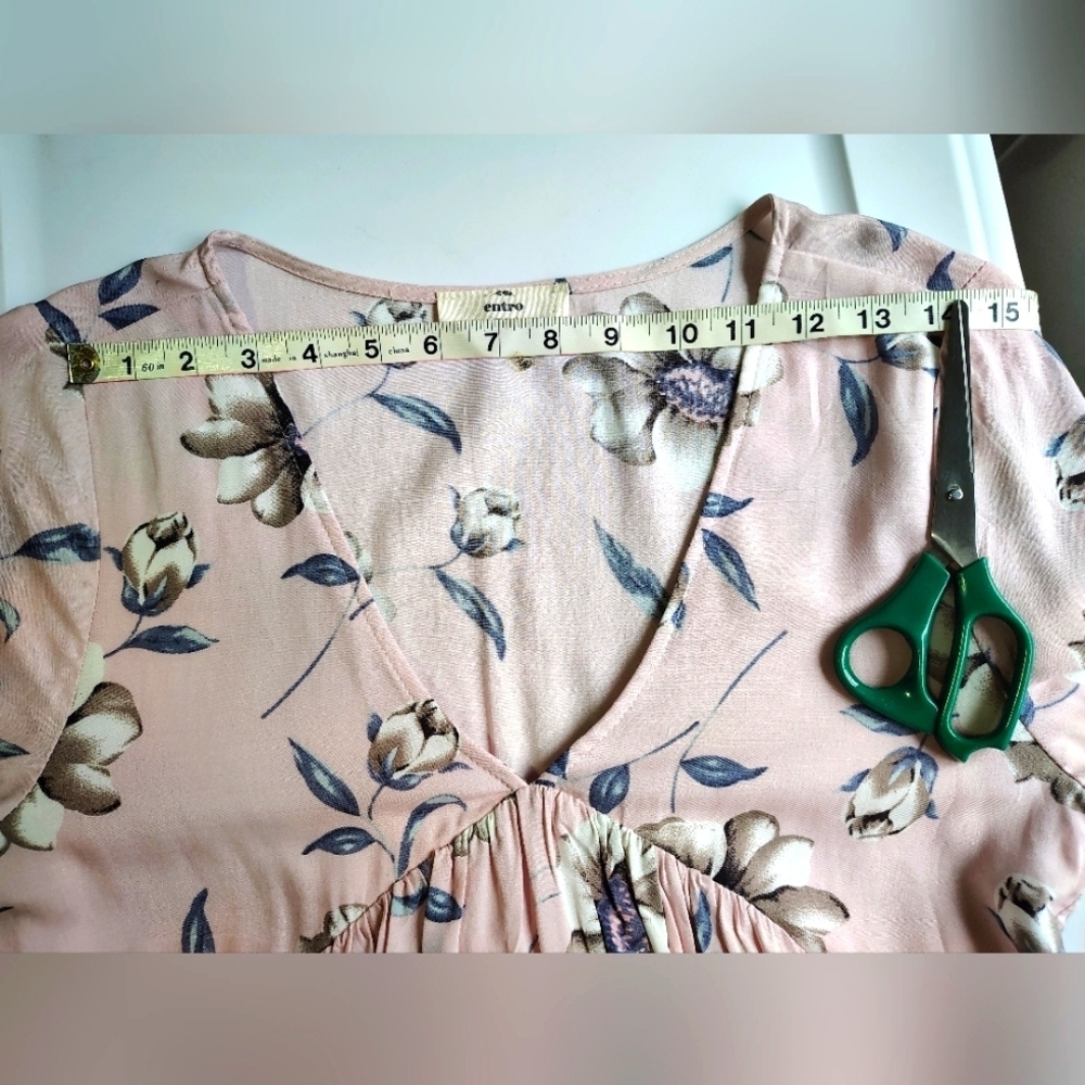 Entro floral Tunic Sundress Ruffles V-neck Rayon Pink oversized S. - Picture 12 of 16